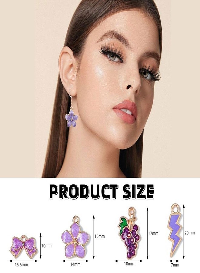 TecoKart 30 PCS Charms For Bracelet Making, Purple Charm Bracelet Pendant DIY, Cute Charms For Jewellery Making, Unicorn Moon Flower Heart Mermaid Charm Bracelet Making Kit For Necklace Pendent DIY - Image 2